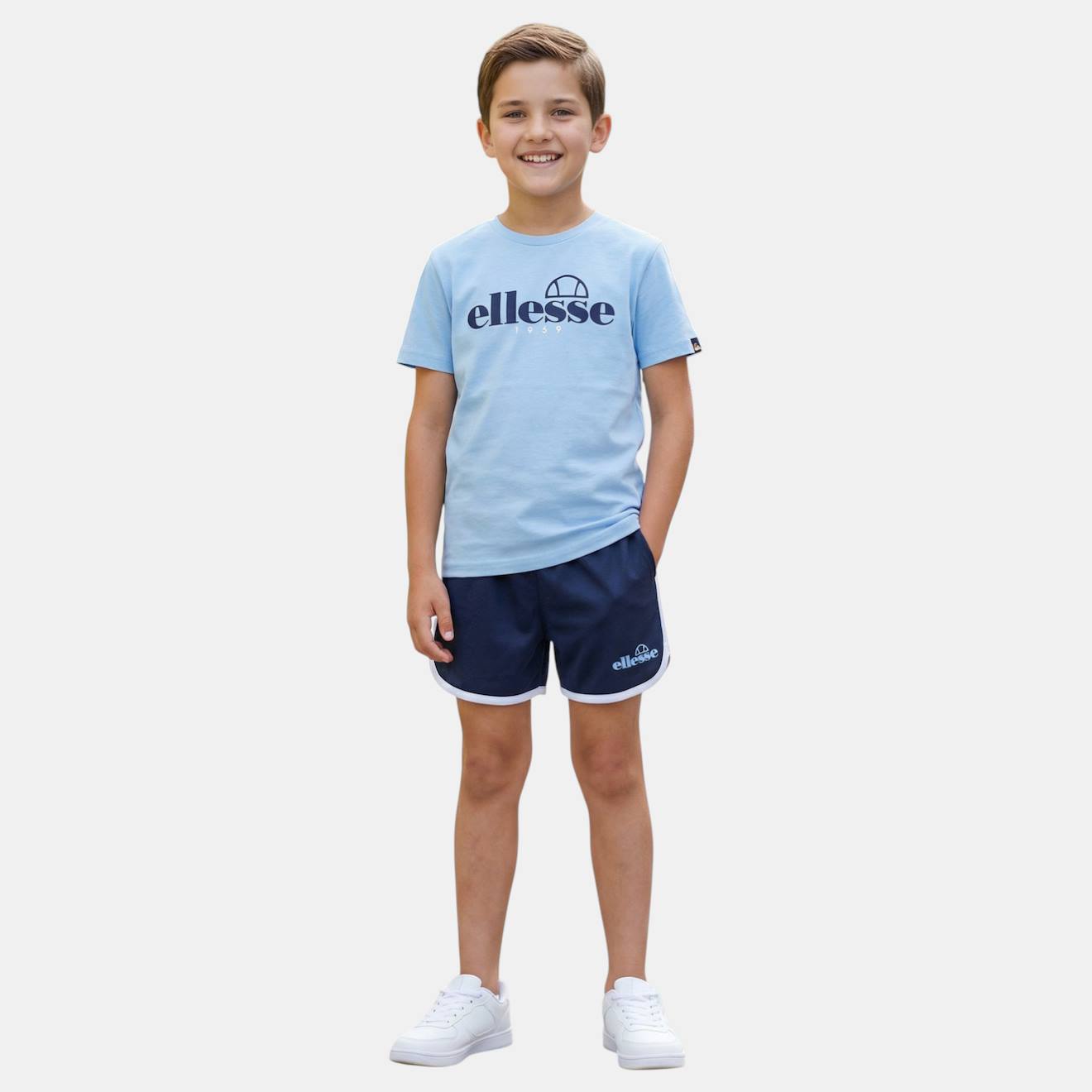 Ensemble 3 Pièces T-shirt Short Et Chaussettes Enfant À Imprimé Bleu
