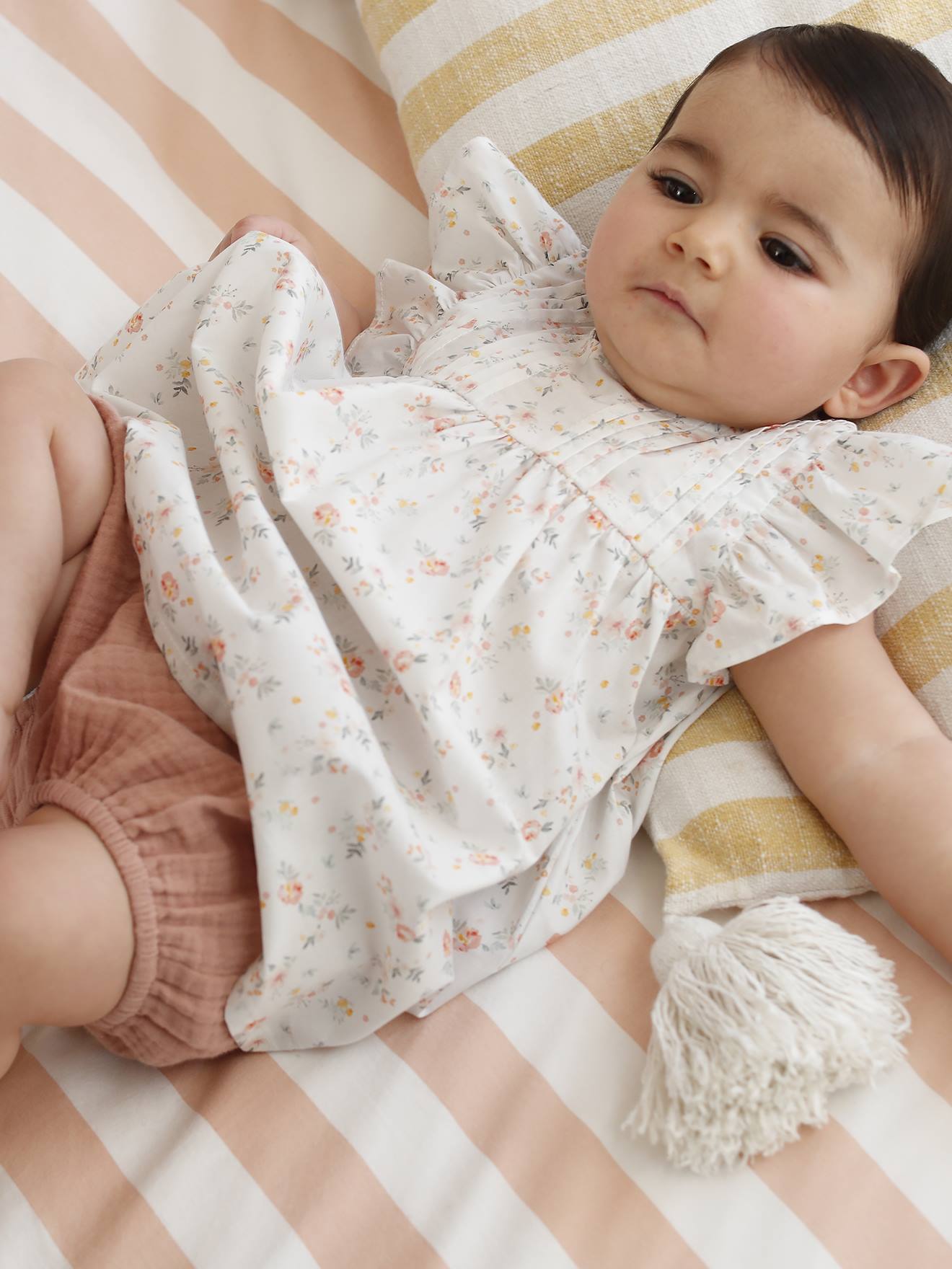 Robe manches courtes fille bébé écru
