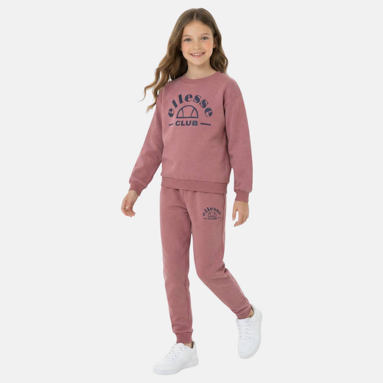 Ensemble sweat à capuche et pantalon de jogging fille imprimé col rond rose