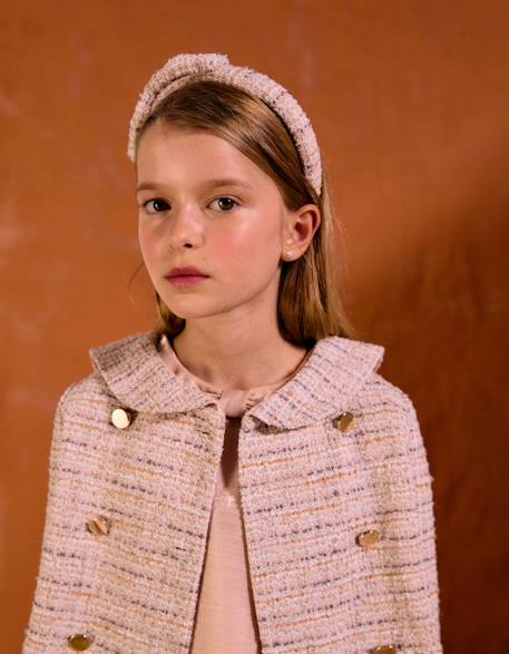 Fille-Veste en tweed à col marin et plis