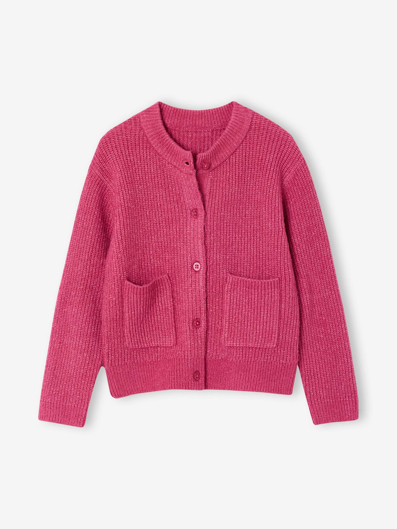 Gilet fille maille fine mousseuse pivoine 10 €
