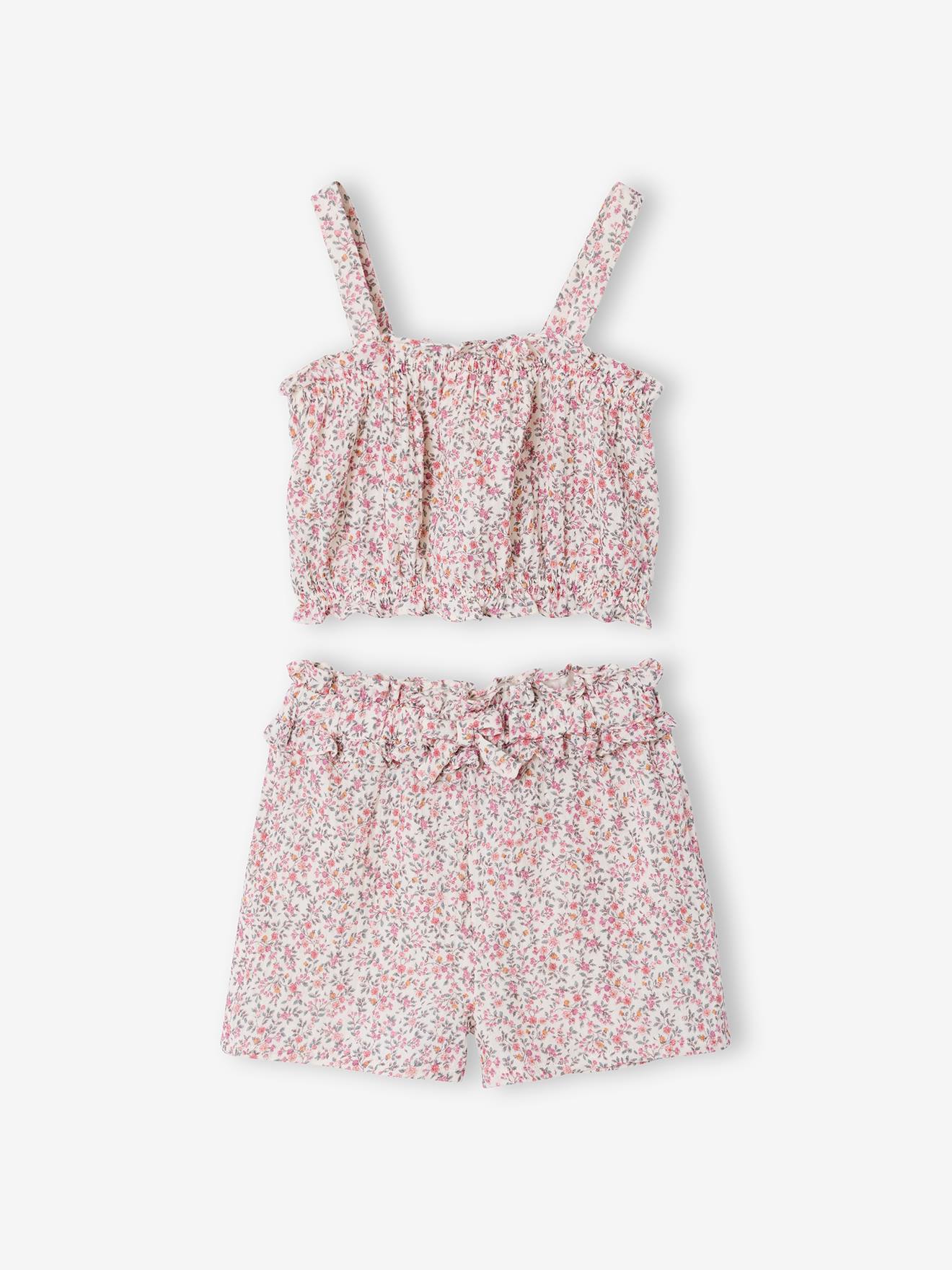 Ensemble short fille floral blanc imprimé