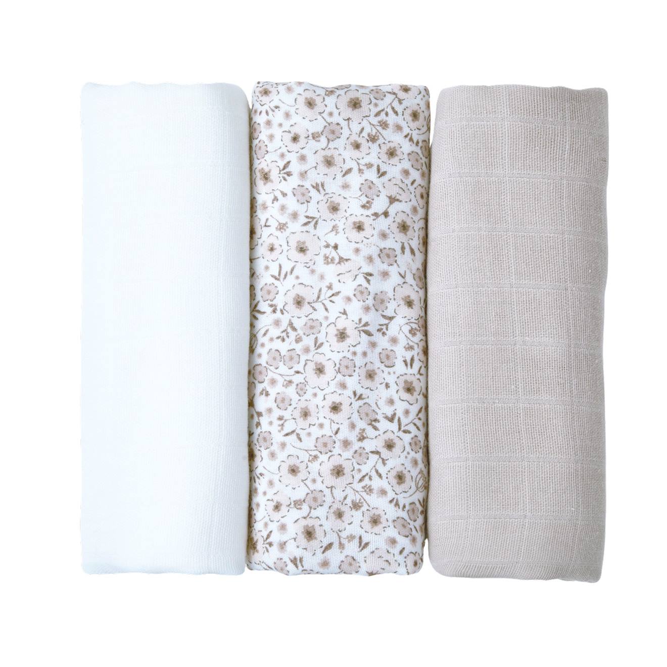 Lot De 3 Langes Gaze De Coton Bio Beige