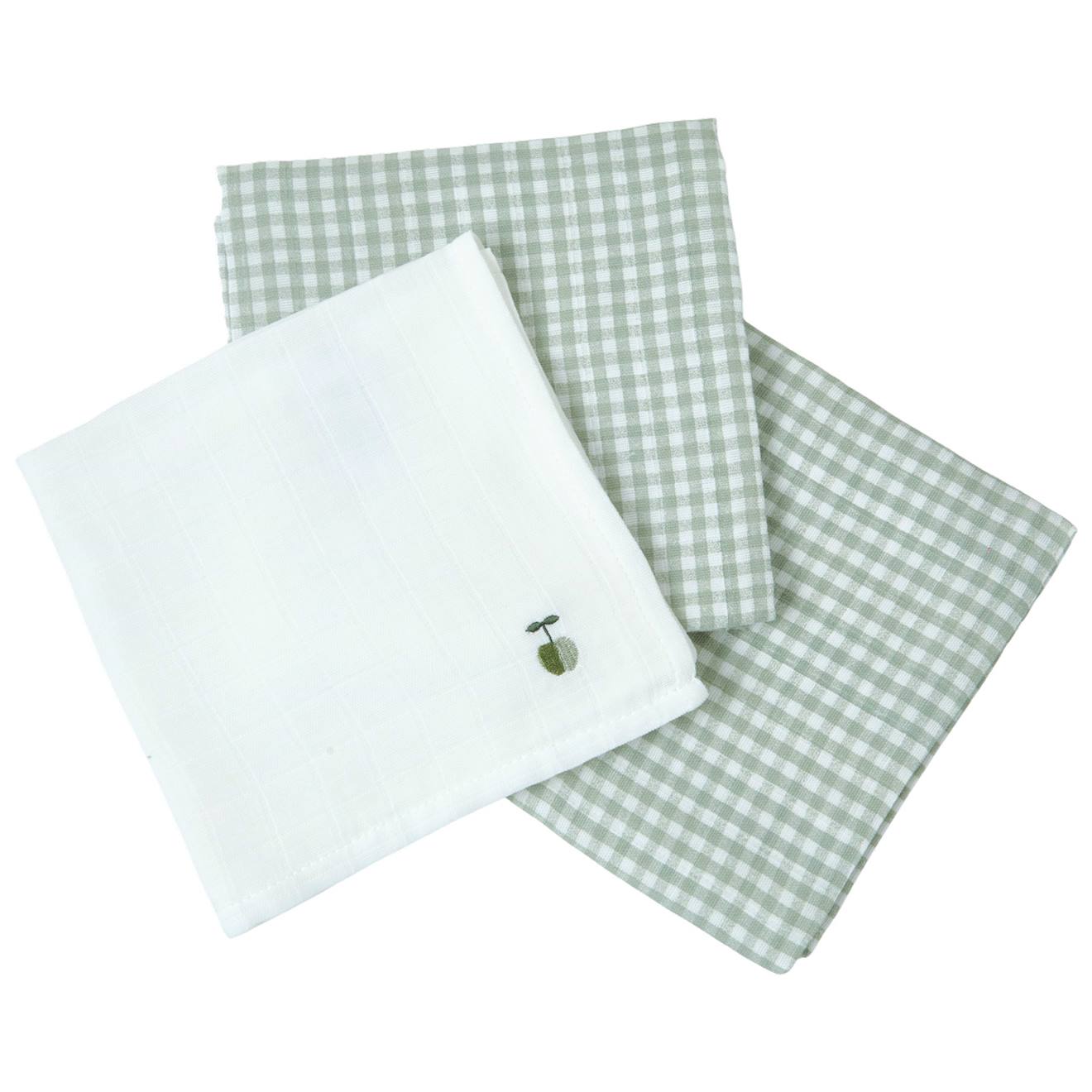 Lot De 3 Langes Gaze De Coton Bio Vert Sauge (Little Crevette) - Image 1