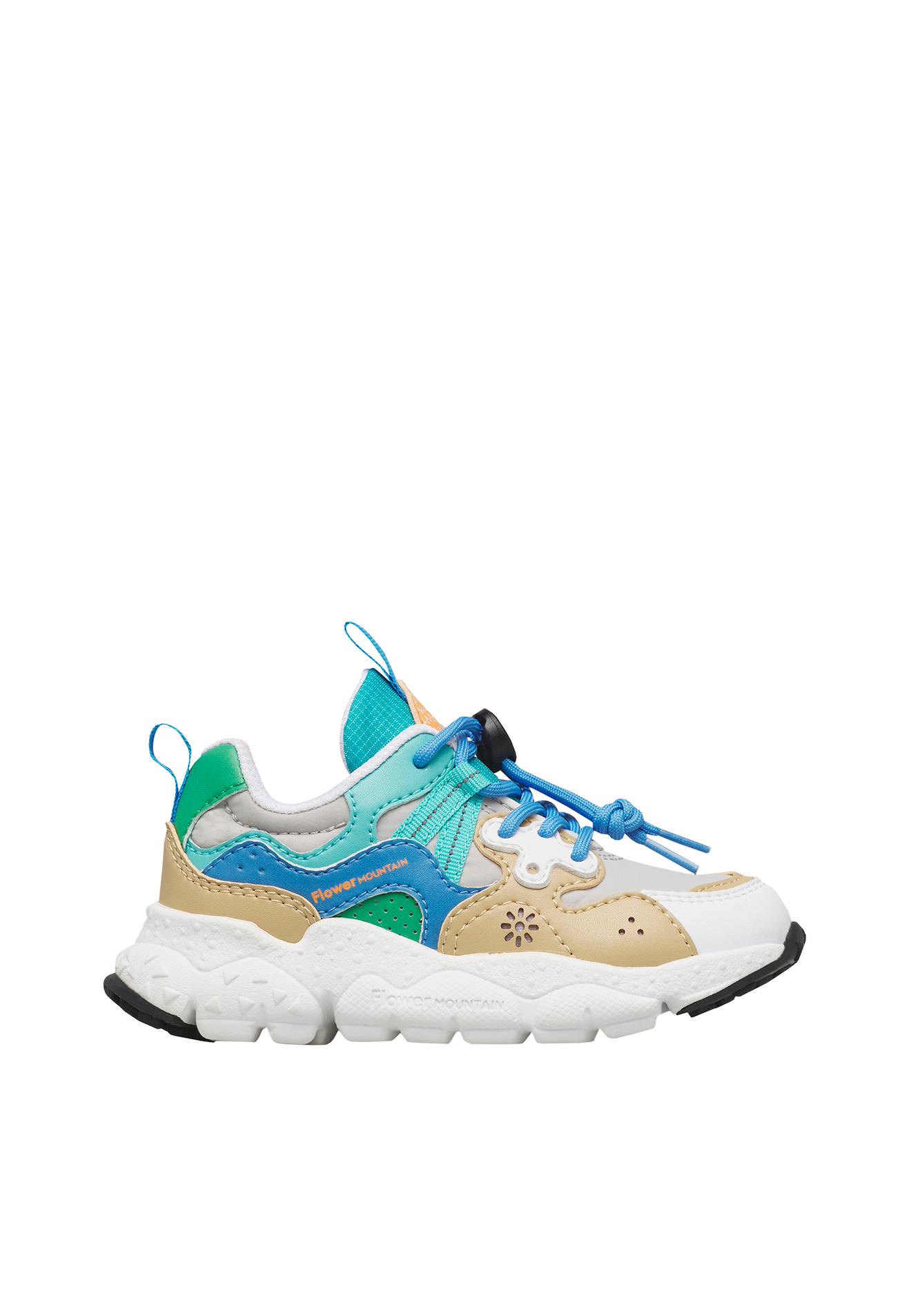 Sneakers En Simili Cuir Et Tissu Technique Yamano 3 Junior. Blanc-beige