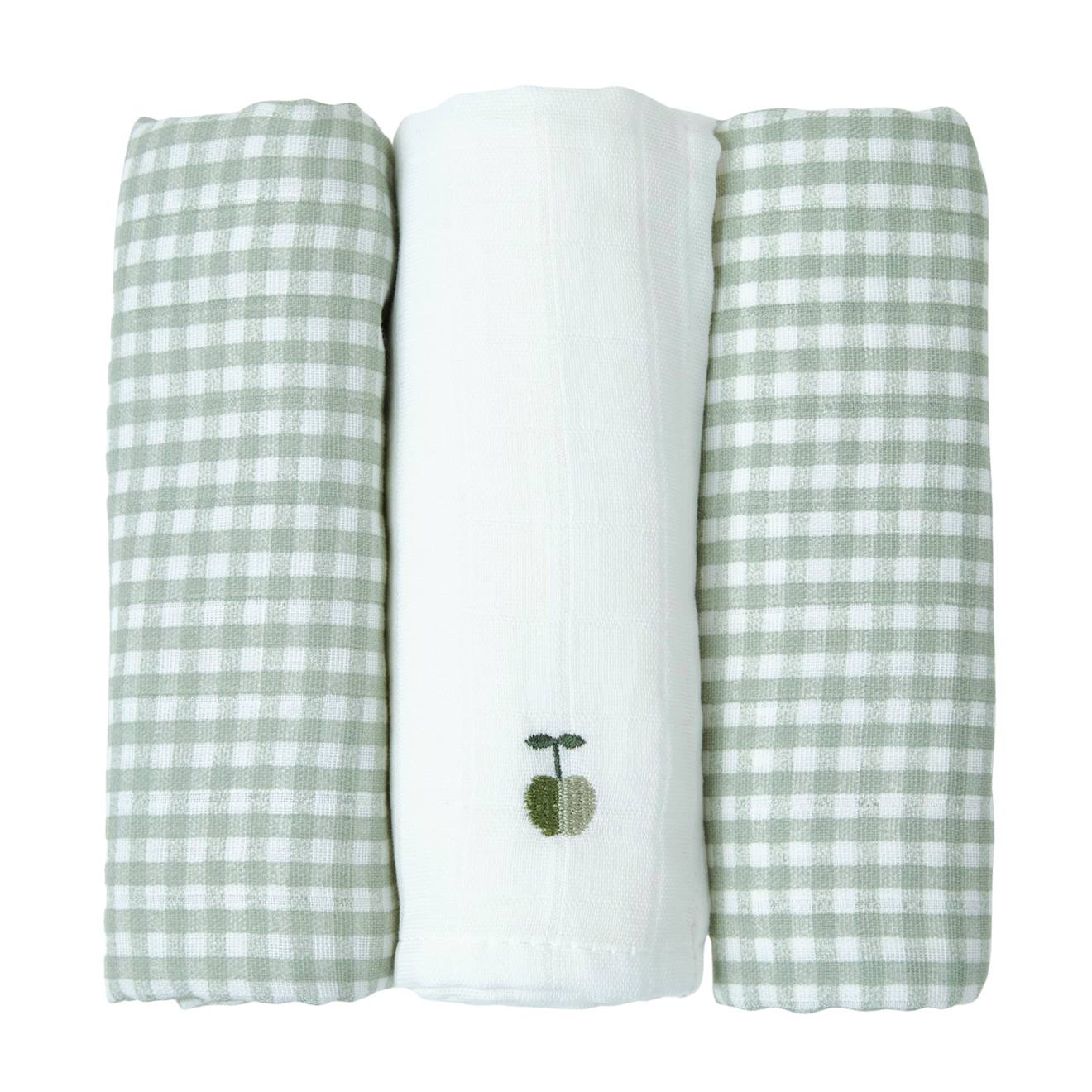 Lot De 3 Langes Gaze De Coton Bio Vert Sauge