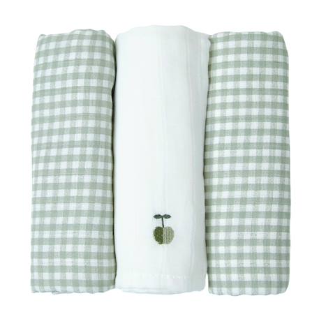 Little Crevette - Lot De 3 Langes Gaze De Coton Bio Vert Sauge