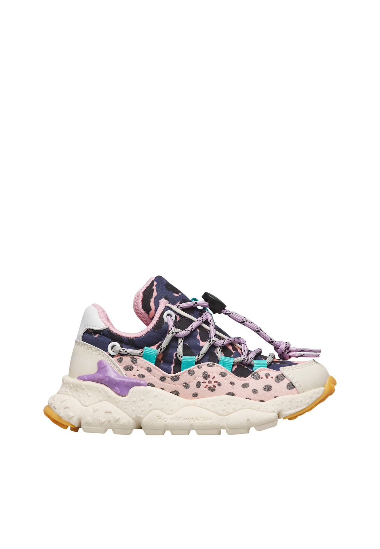 Sneakers En Simili Cuir Et Tissu Technique Raikiri Junior. Beige-rose