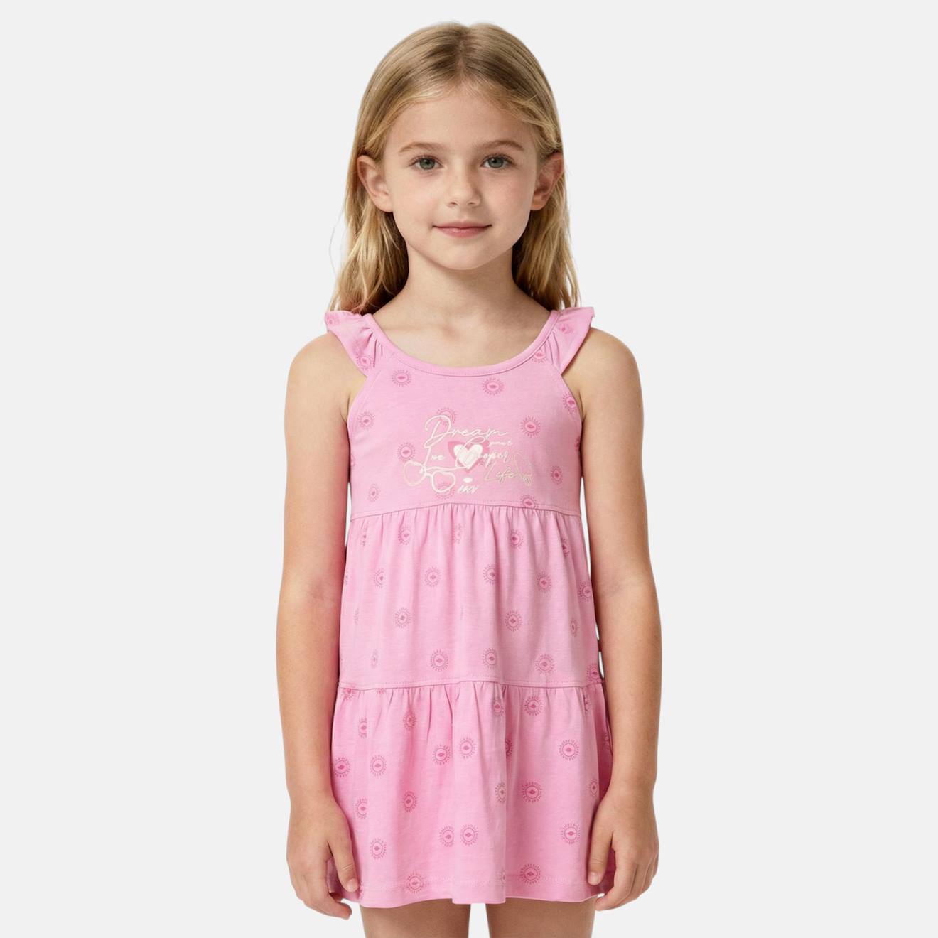 Robe Fille À Bretelles Volantées Rosatre