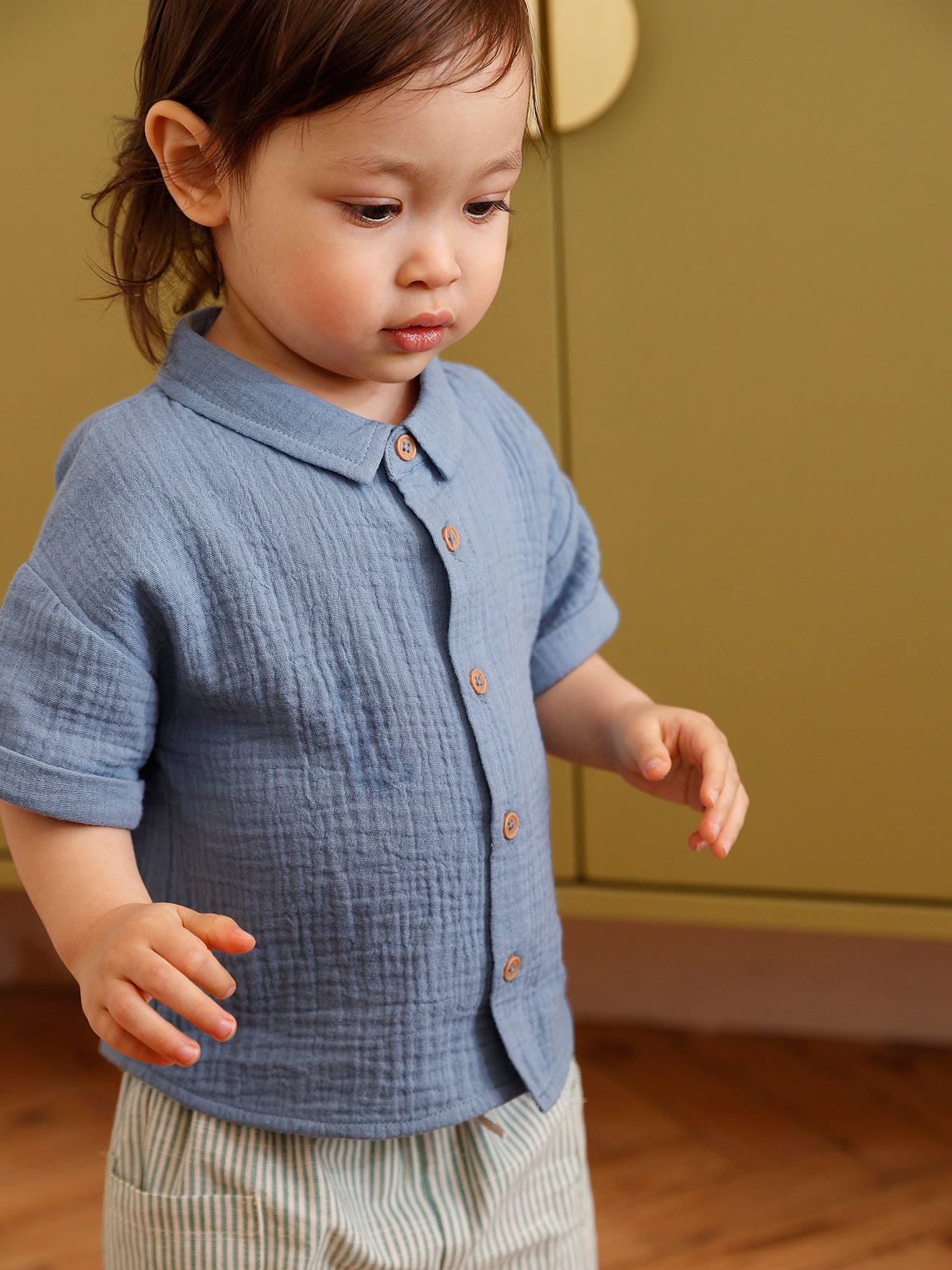 Chemise bébé garçon en gaze de coton bleu jean