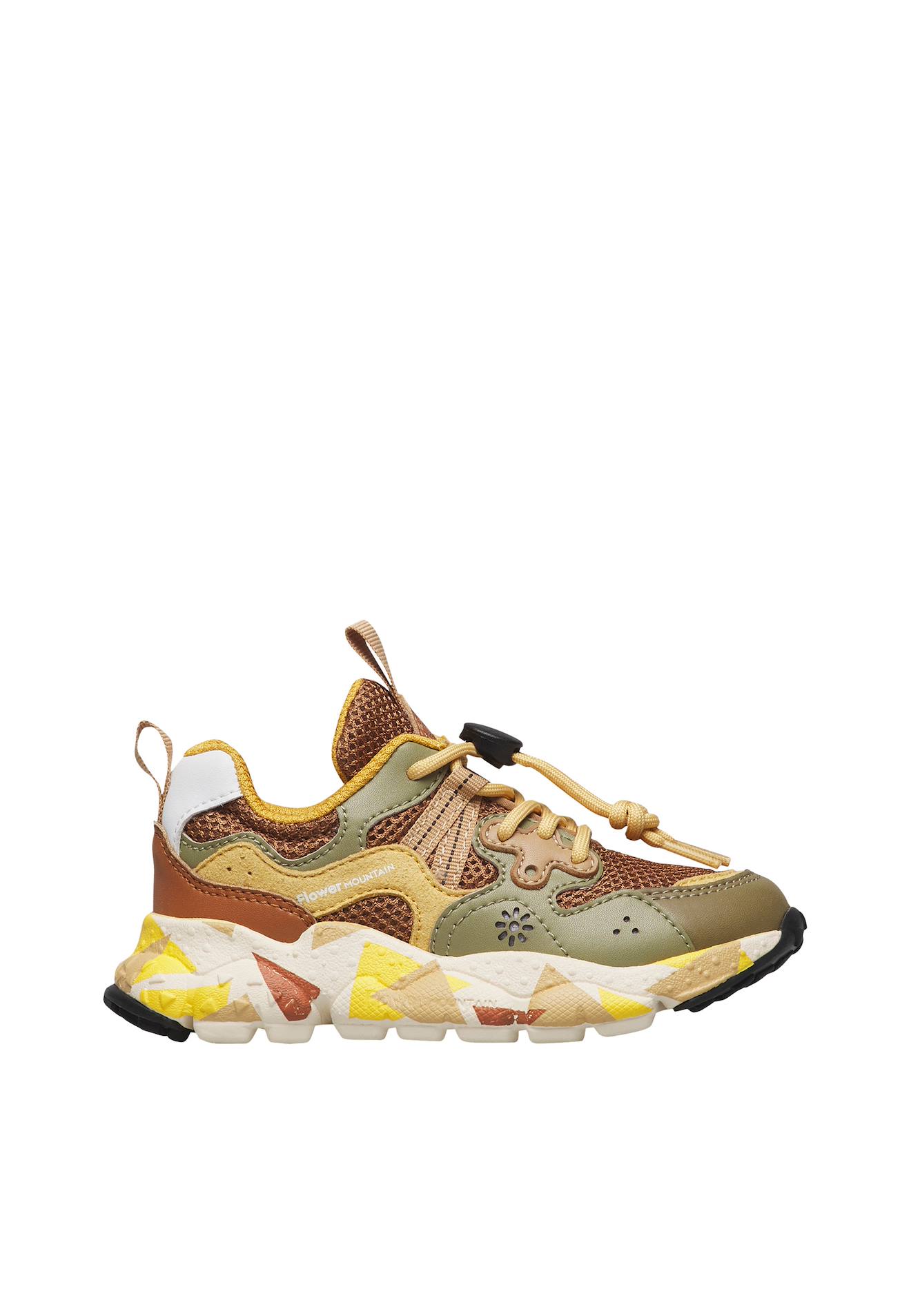 Sneakers En Simili Cuir Et Tissu Technique Yamano 3 Junior. Kaki-marron