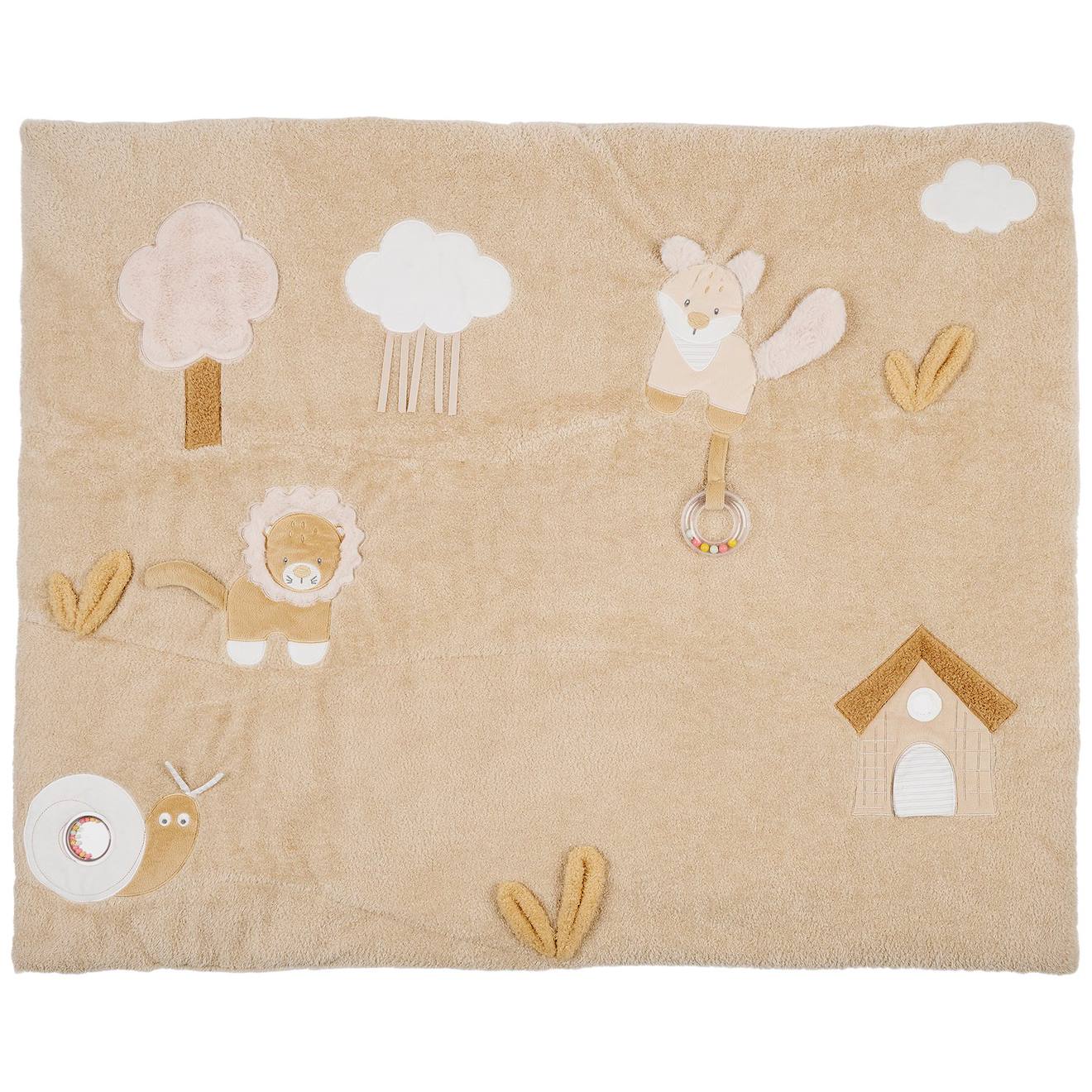 Tapis D’éveil Bébé En Velours Bouclette Avec Activités Sensorielles Marron, Écru