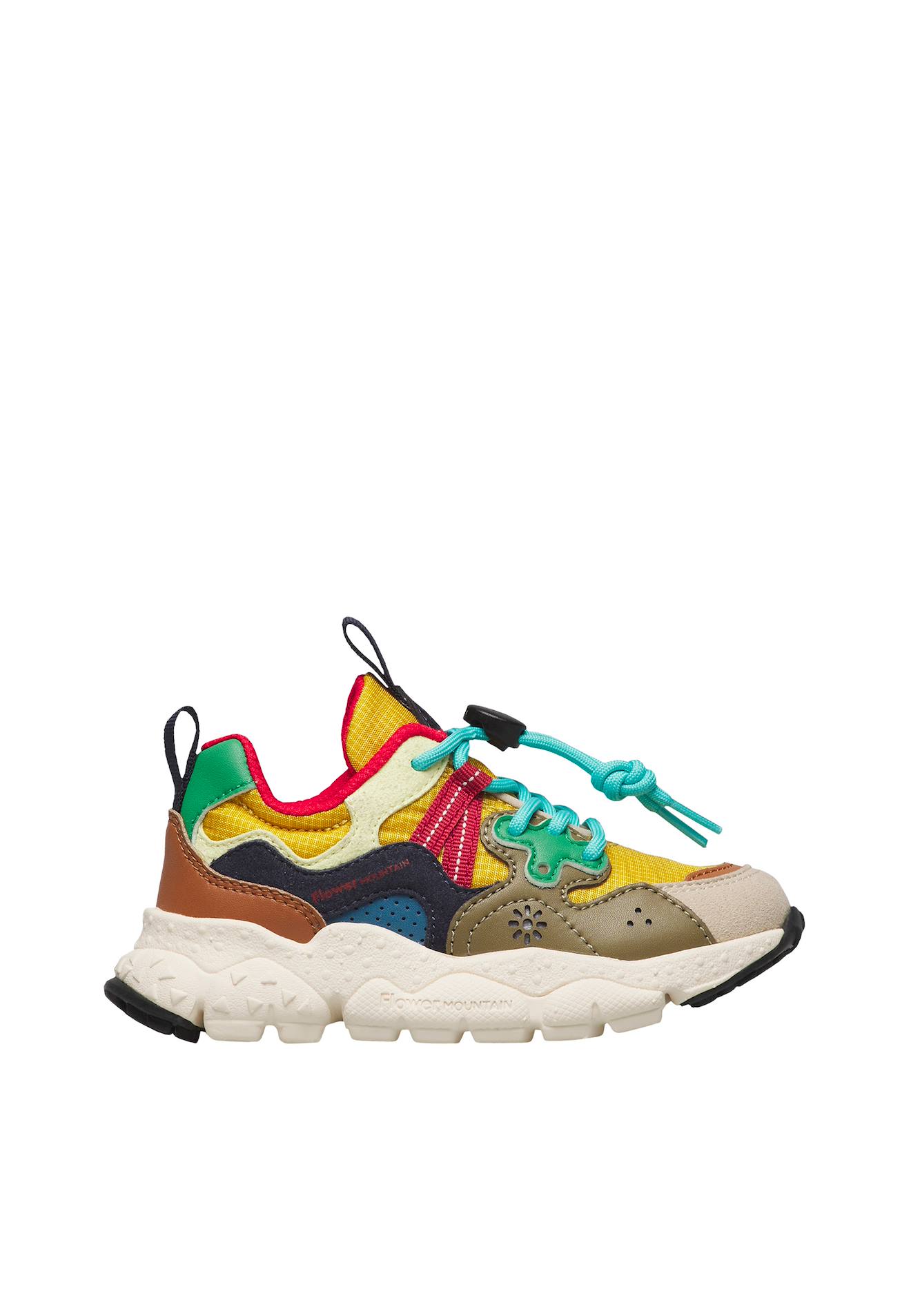 Sneakers En Simili Cuir Et Tissu Technique Yamano 3 Junior. Marron-jaune