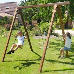 Jouet-Portique en bois carré 3 agrès avec balançoire bébé et corde disque ulysse