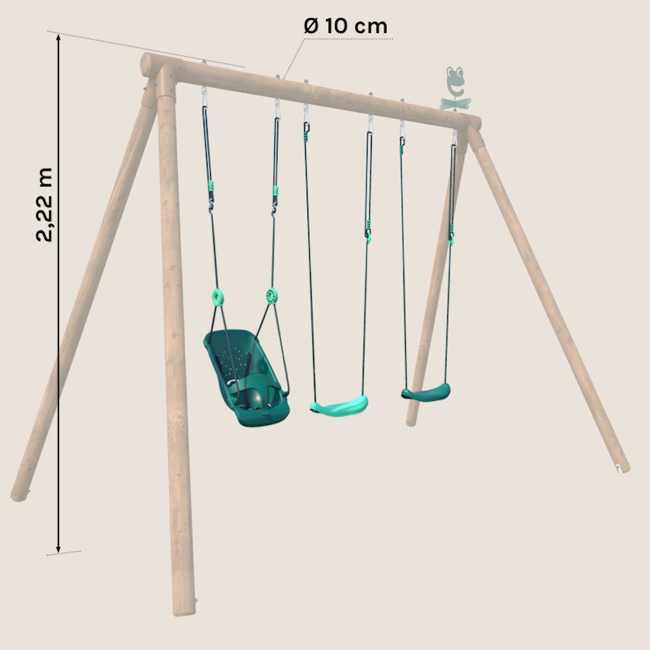 Set Balançoires Et Siège Bébé Pour Portique En Bois Lilly Vert (soulet) - Image 1