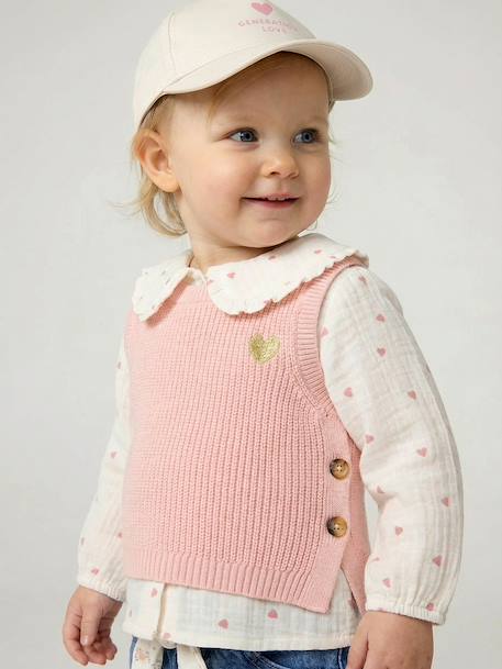 Pull bébé sans manches écru+marine+rose poudré 16 - vertbaudet enfant 