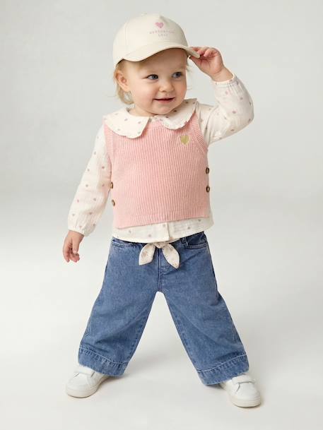 Pull bébé sans manches écru+marine+rose poudré 21 - vertbaudet enfant 