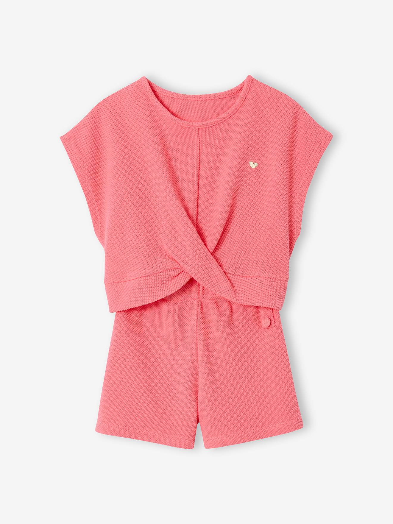 Ensemble fille t-shirt short en maille fantaisie rose