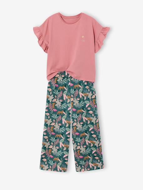 Ensemble T-shirt pantalon large fille blush+écru 1 - vertbaudet enfant 