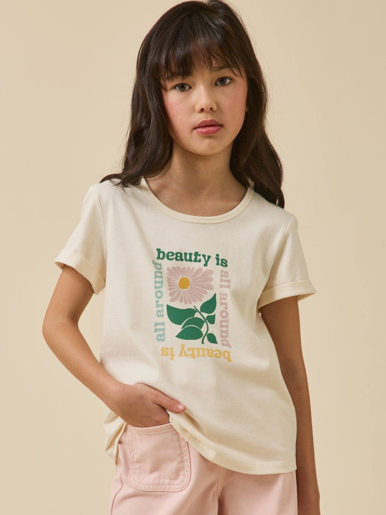 T-shirt Fleur Fille - Coton Biologique Ecru 20 €