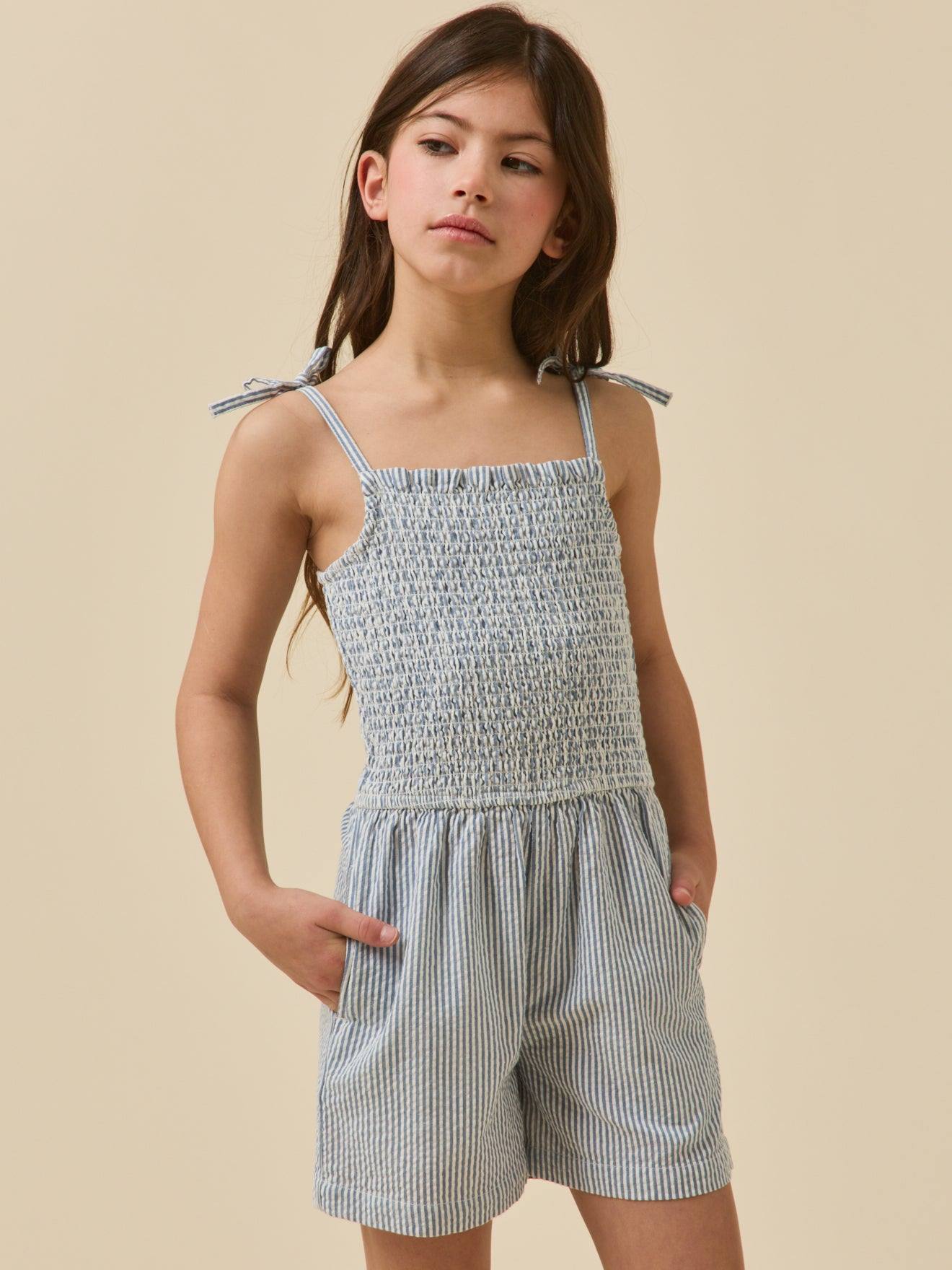Combishort en seersucker rayure seersucker bleu