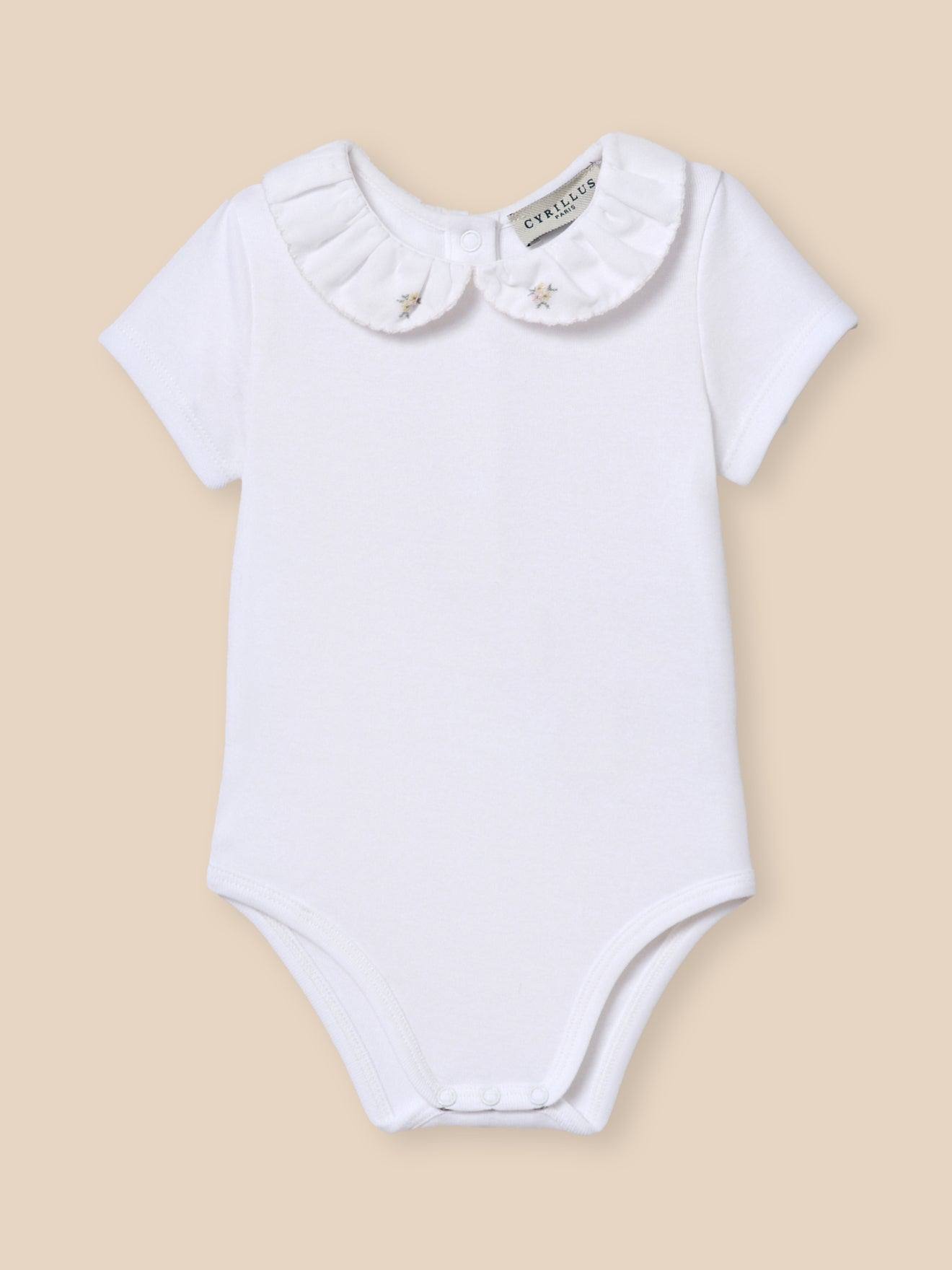 Body Col Brodé Bébé - Coton Biologique Blanc Casse