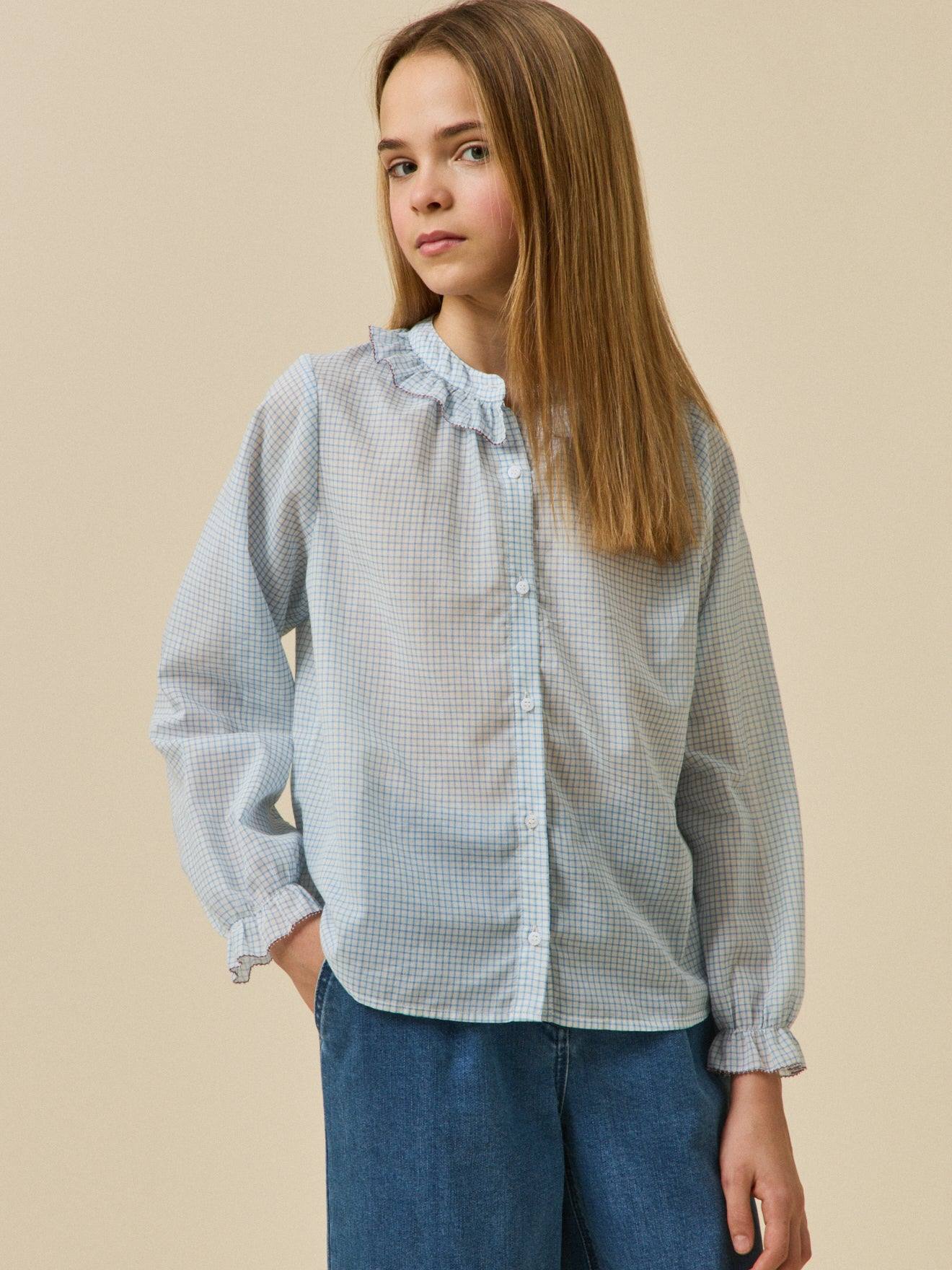 Blouse À Carreaux Carreaux Bleu