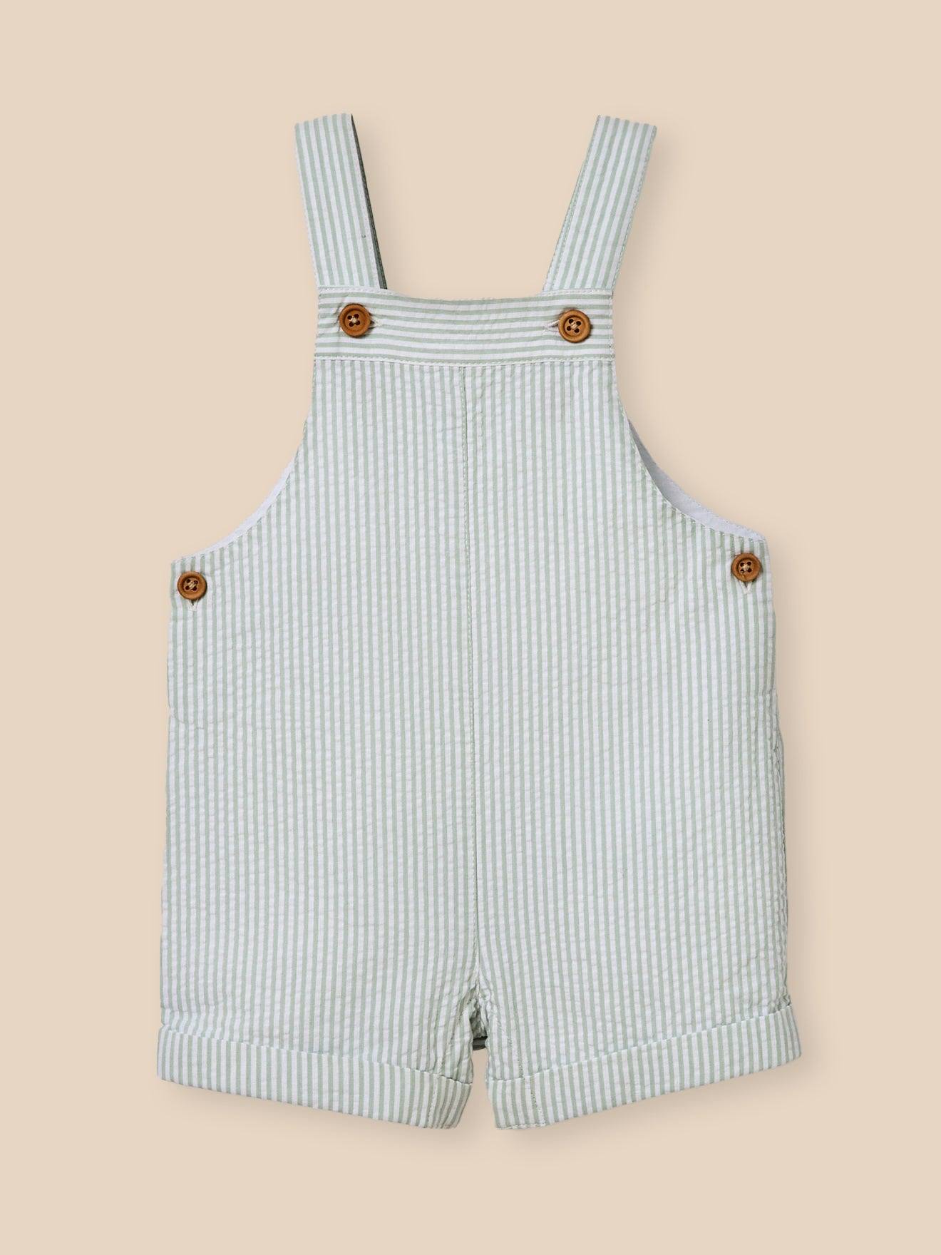 Salopette courte bébé rayure amande