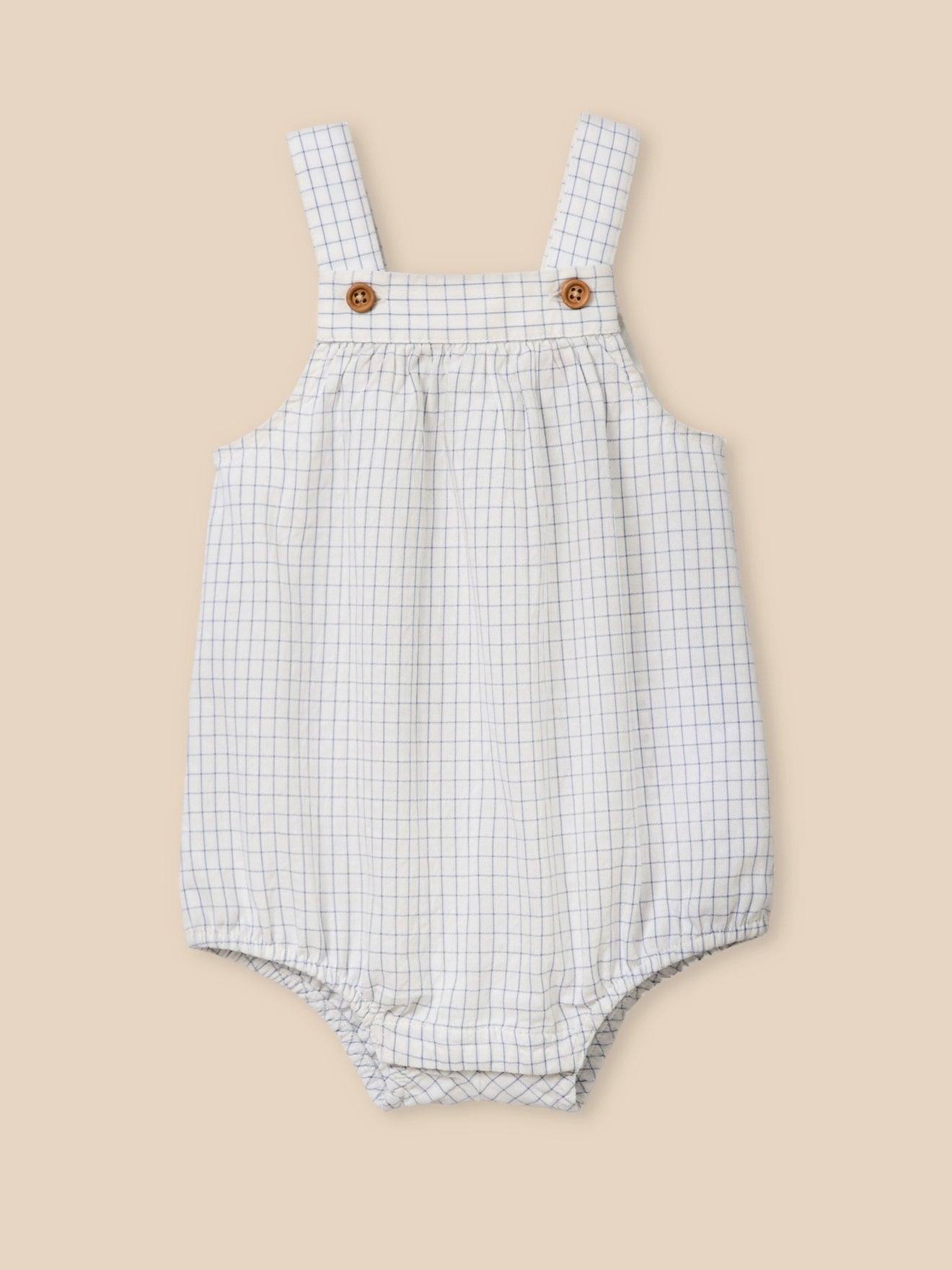 Barboteuse en seersucker bébé carreaux bleu