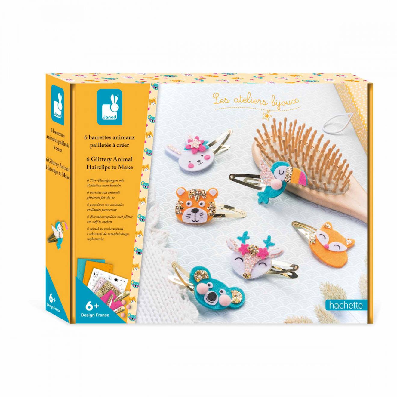 Coffret 6 Barrettes Animaux Pailletés Jaune