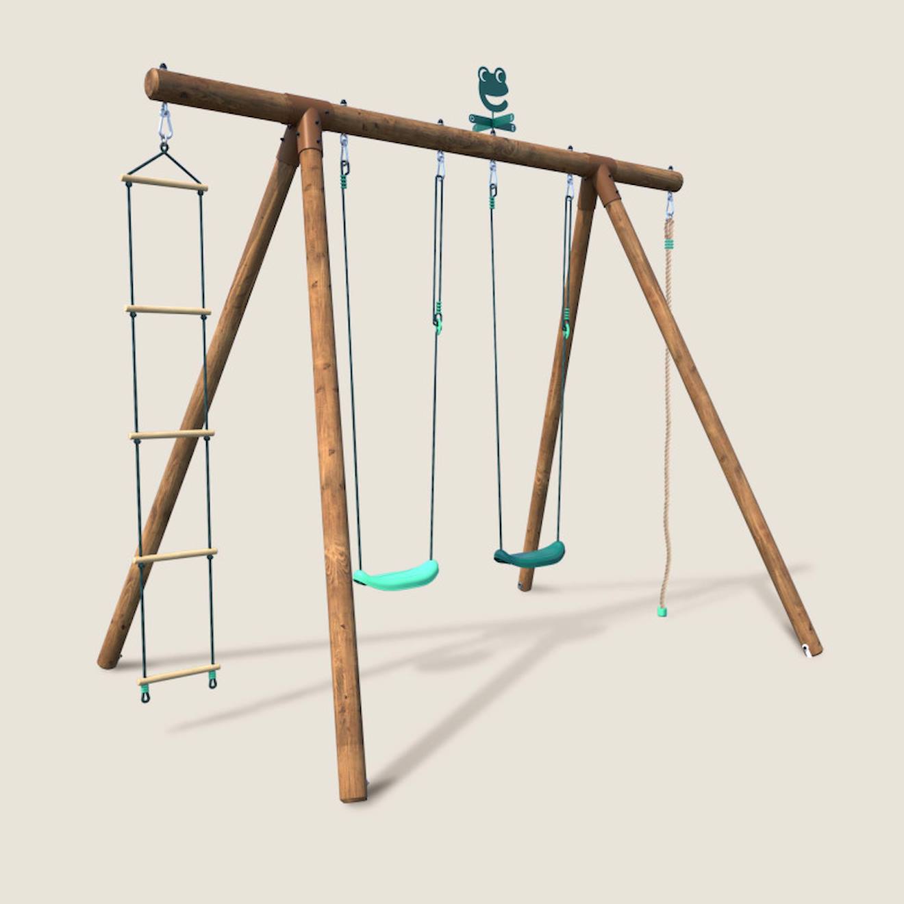 Portique En Bois Rond 4 Agrès Avec Corde Et Échelle Ernest Marron (soulet) - Image 1