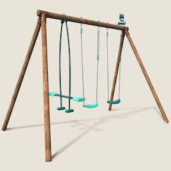 Jouet-Portique en bois rond 3 agrès avec face à face polo