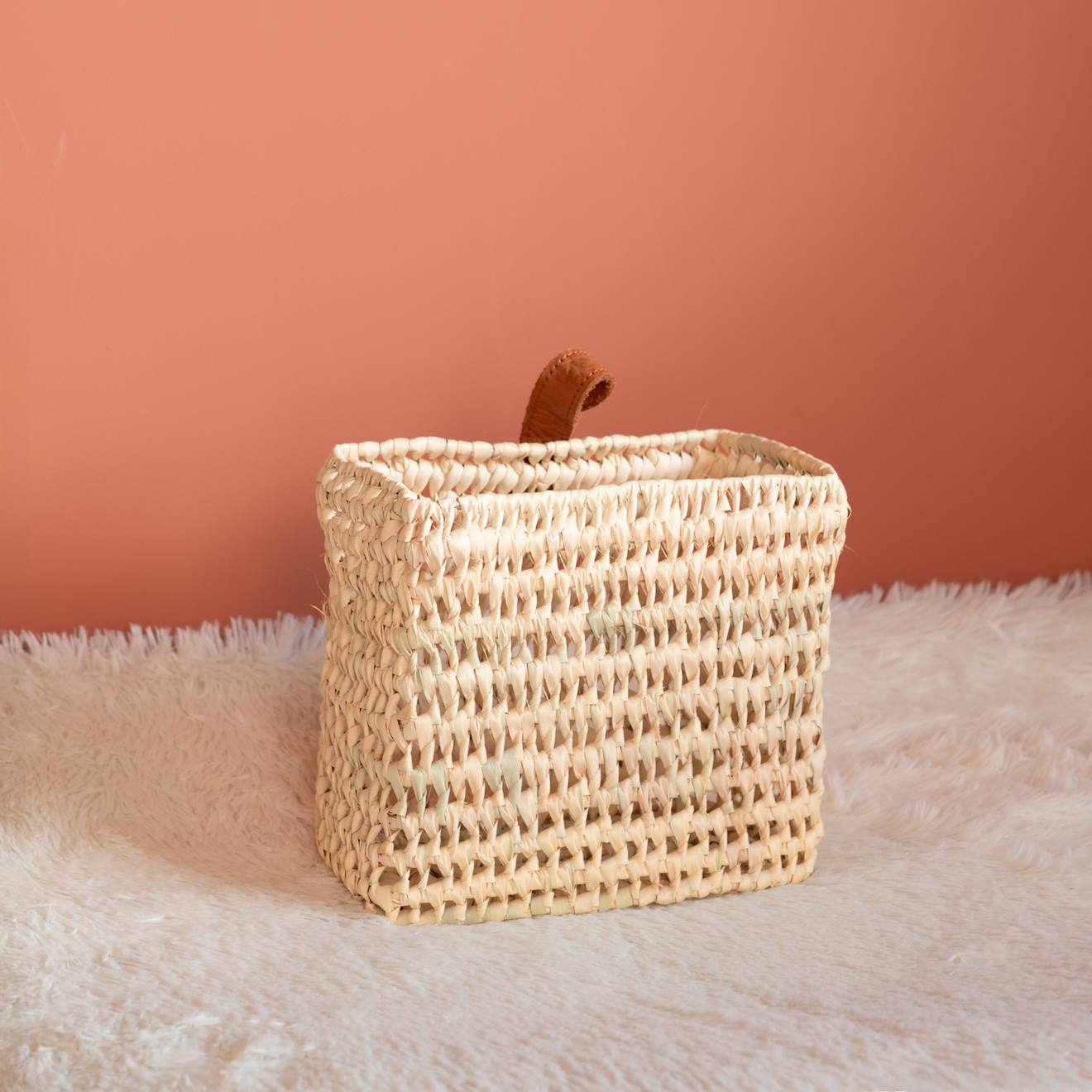 Panier À Suspendre Carré Anse Cuir Naturel