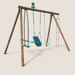 Jouet-Portique en bois rond 4 agrès balançoire bébé, échelle et face à face suzon
