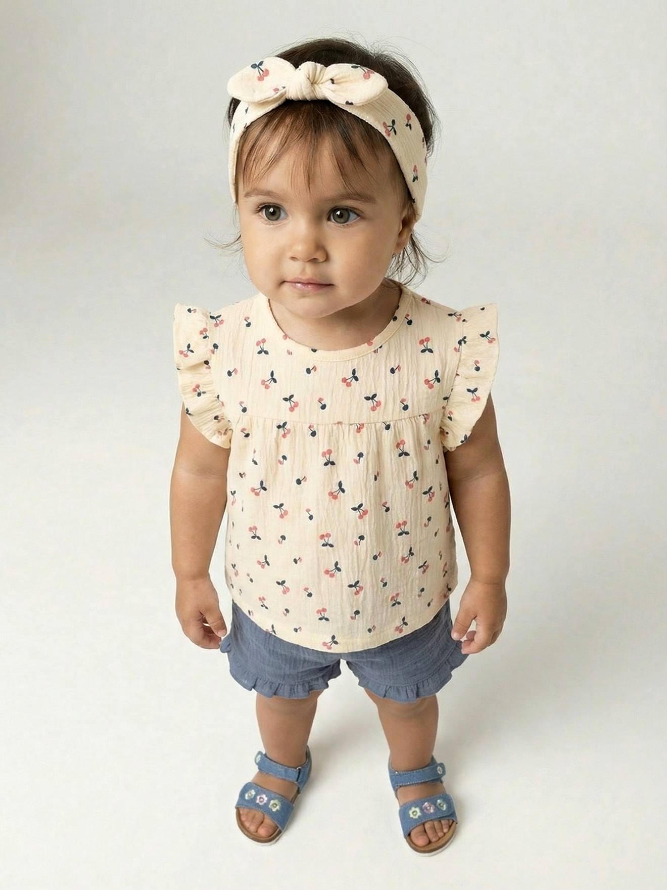 Ensemble bébé fille T-shirt short bandeau bleu ardoise
