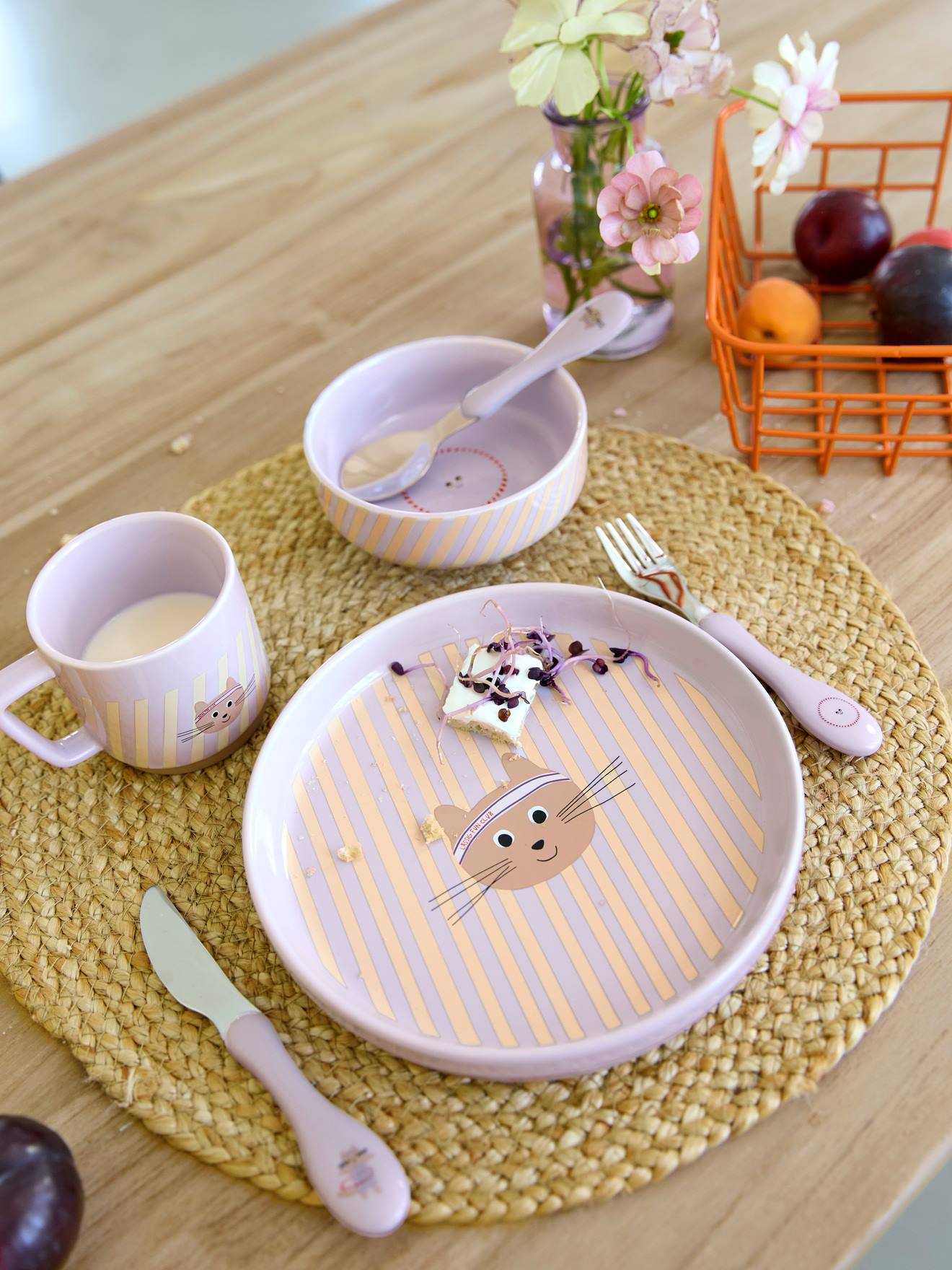 Coffret repas porcelaine enfant lilas