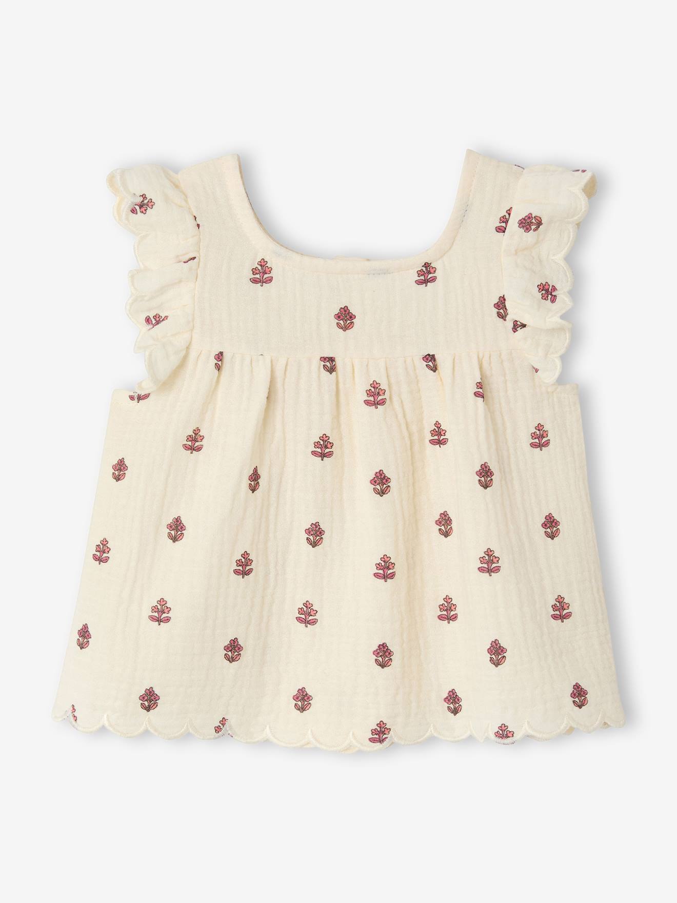 Blouse imprimée sans manche écru