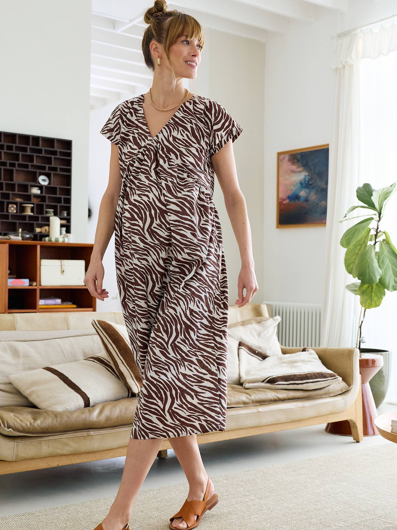 Robe longue grossesse allaitement beige