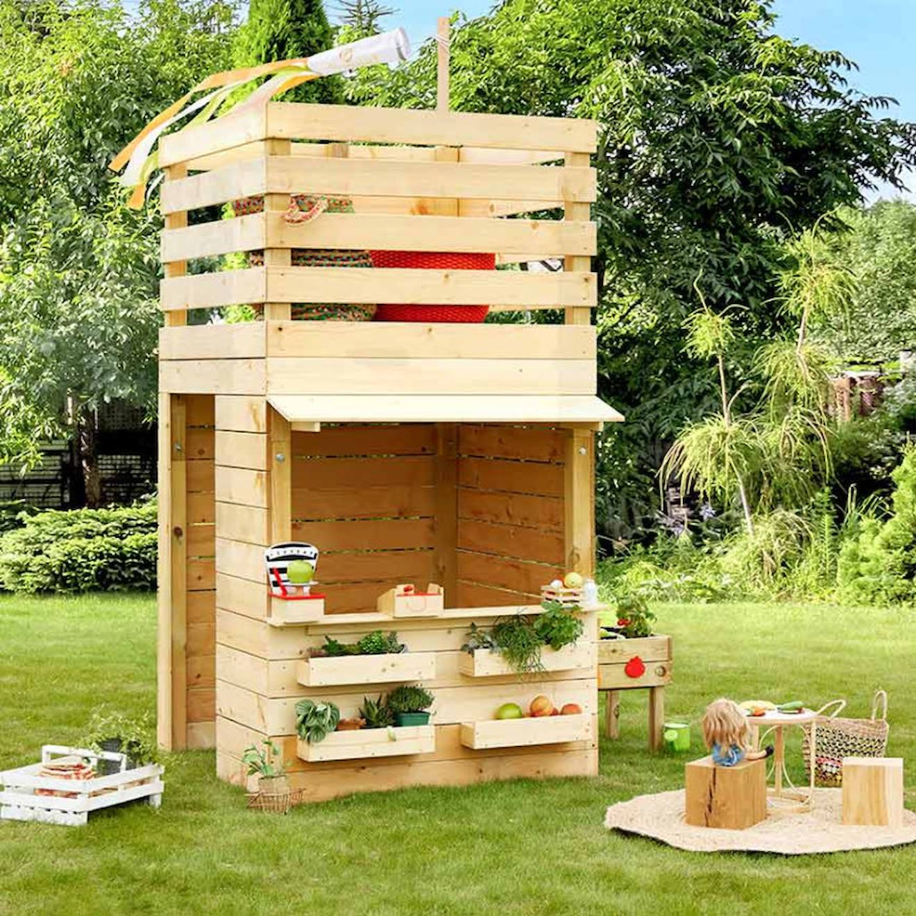 Cabane Tour En Bois Avec Comptoir Et Bac À Sable Shopping Marron (soulet) - Image 1