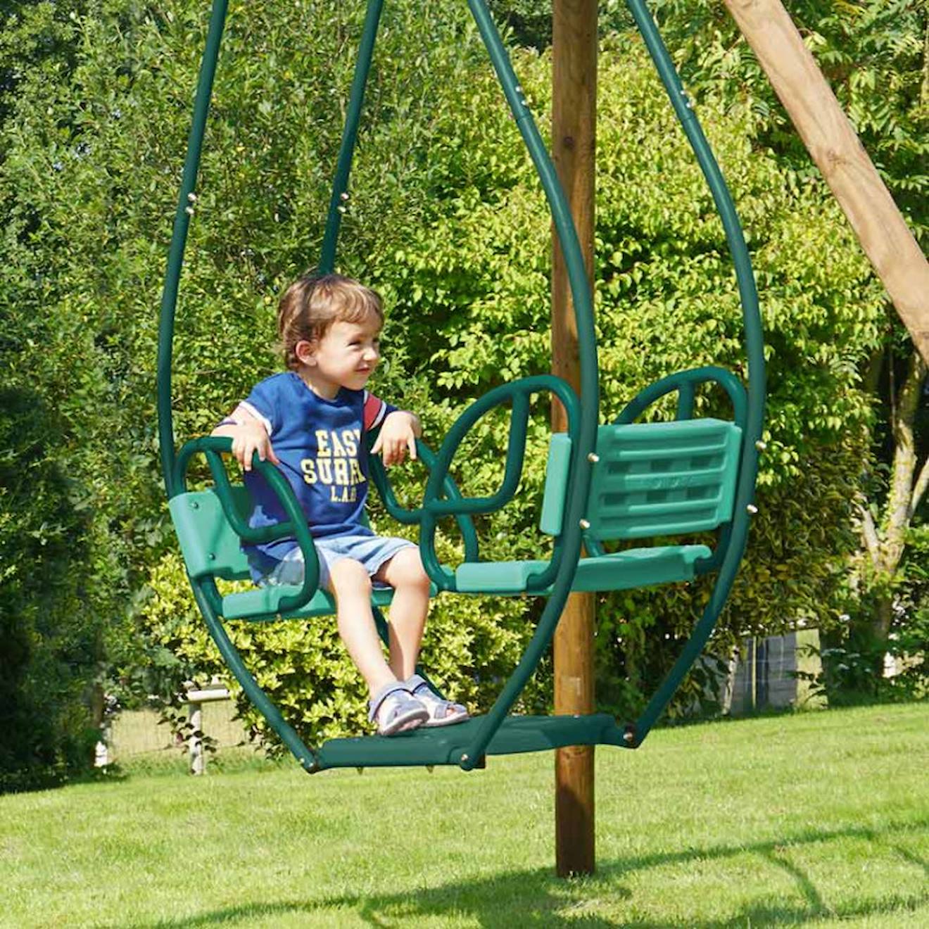 Balancelle Face À Face Double Pour Portique Bois Rond Vert Olive
