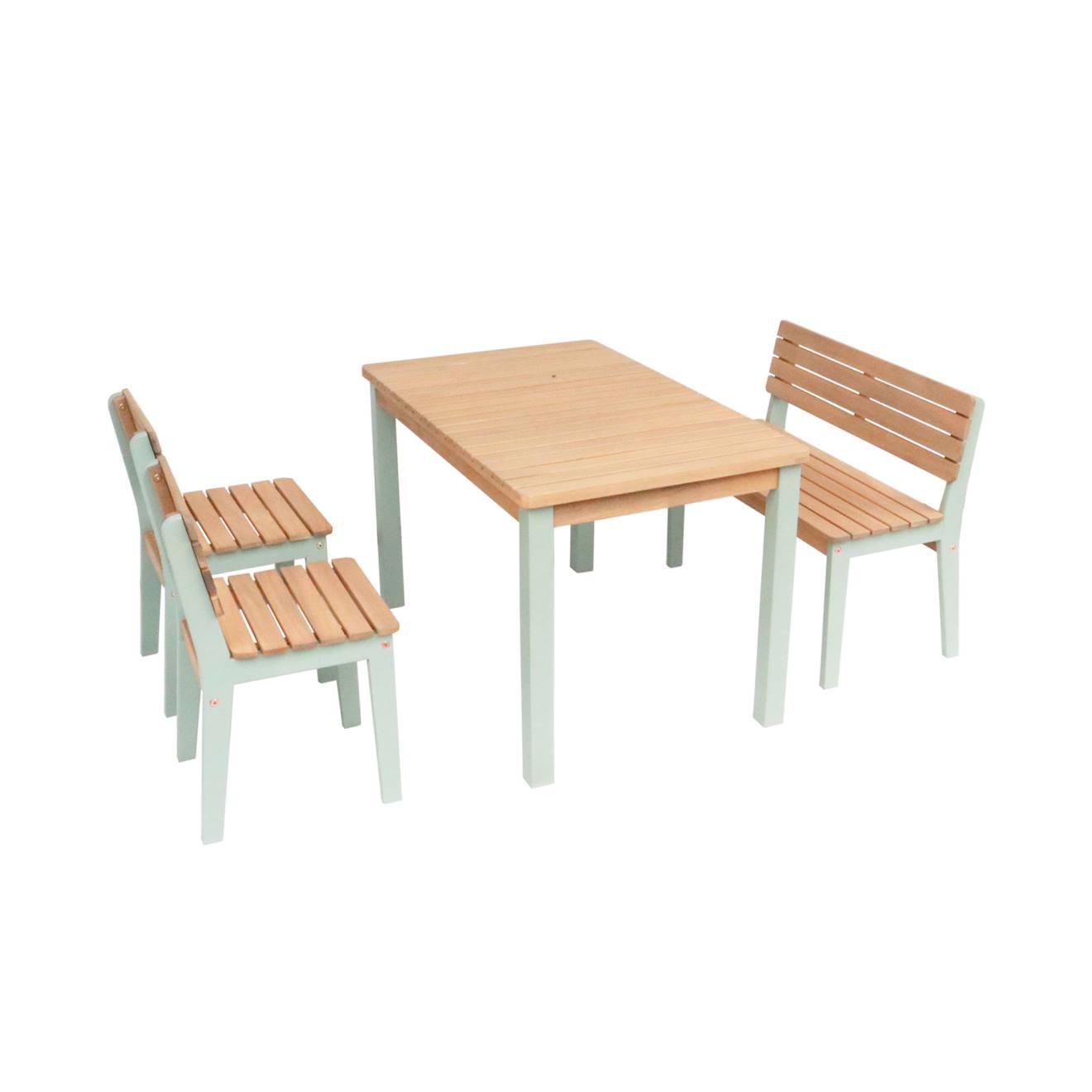 Table De Jardin Enfant Bois D'acacia + 4 Assises - Caroline Vert De Gris