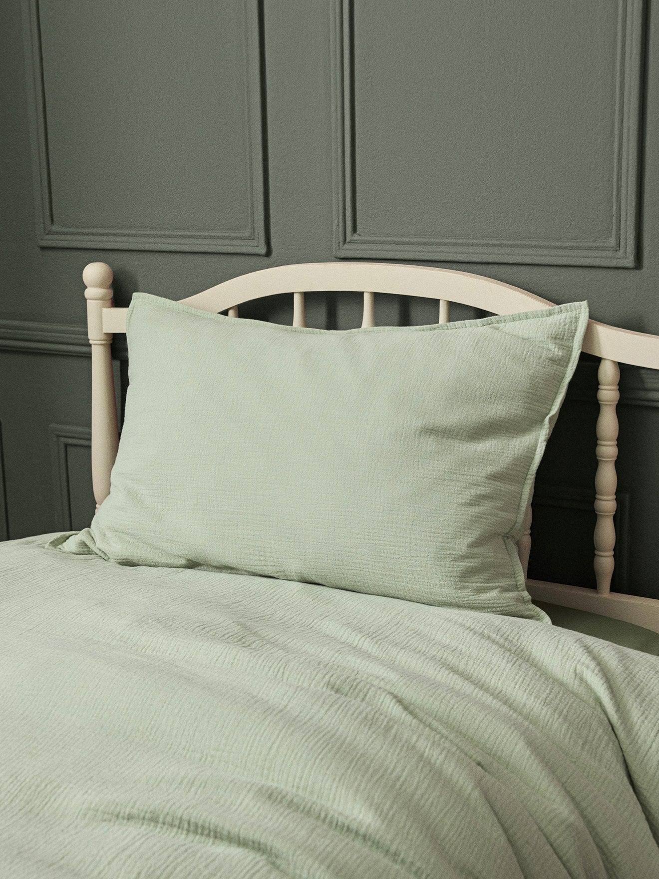 Taie d'oreiller enfant gaze de coton gaufrée celadon