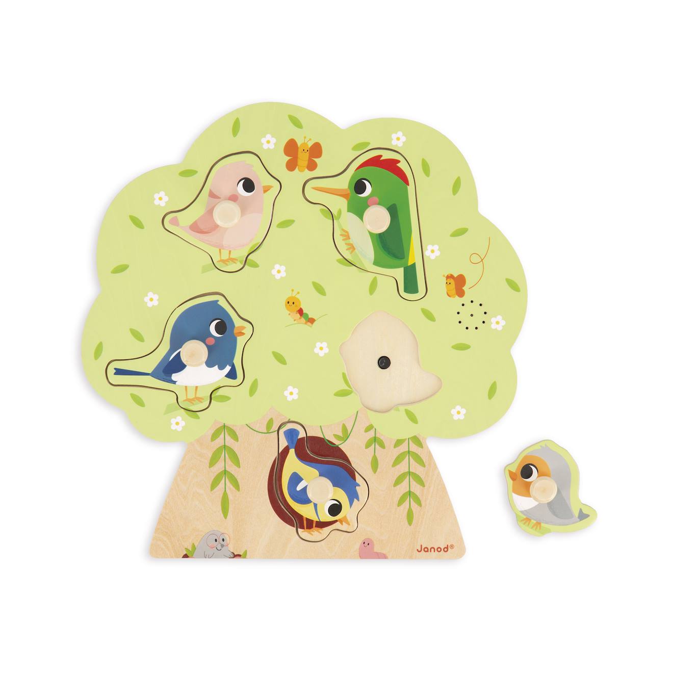 Puzzle sonore en bois les oiseaux 5 pièces multicolore