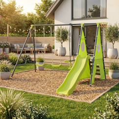 Portique avec balançoires, face à face, toboggan, panier de basket,mur d'escalade, tente  - vertbaudet enfant