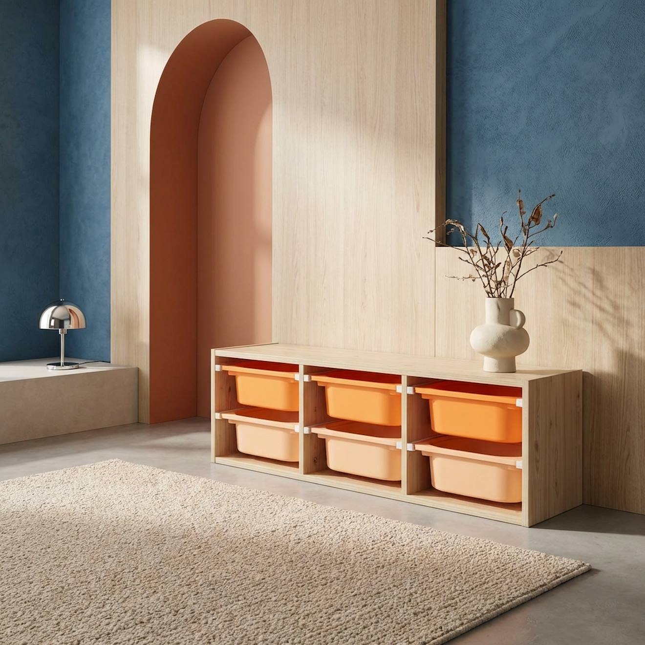 Sora - Children's Storage Unit With 6 Storage Bins Orange