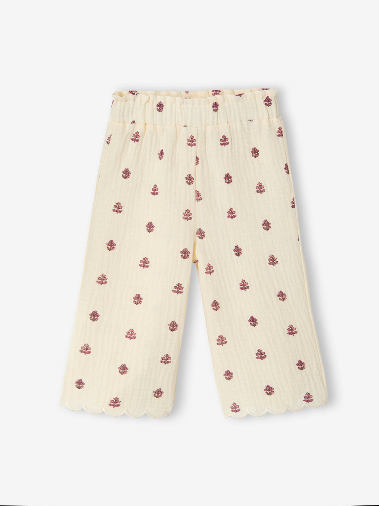 Pantalon large bébé fille gaze coton écru
