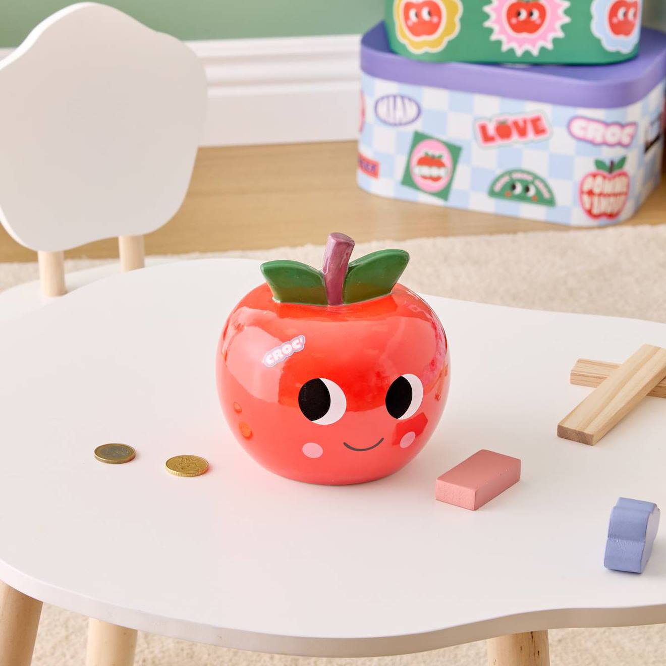 Tirelire enfant pomme - cha cha pop rouge