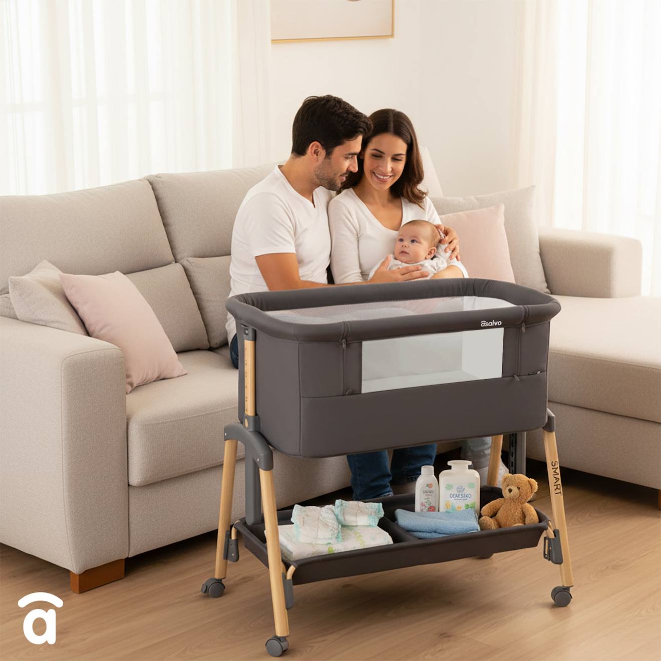 Mini Berceau Cododo 2 En 1 Réglable Smart Gris (Asalvo) - Image 1