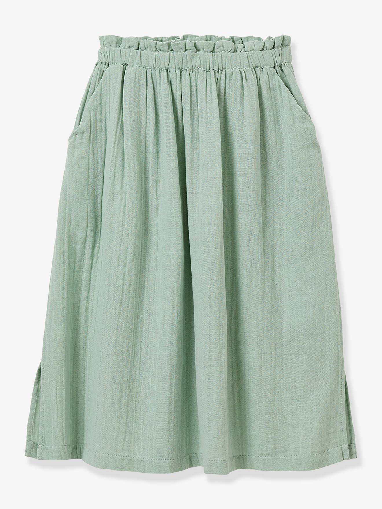 Jupe Longue Gaze De Coton Bio Vert Sauge