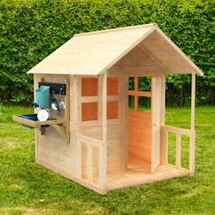 Jouet-Maisonnette avec plancher, véranda et cuisine bouton d'or cottage bois fsc®